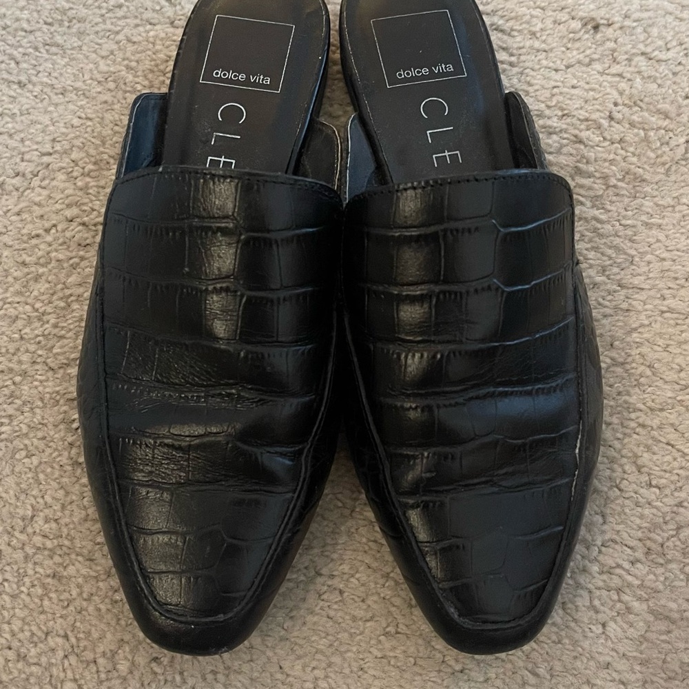 Dolce vita black faux leather slides